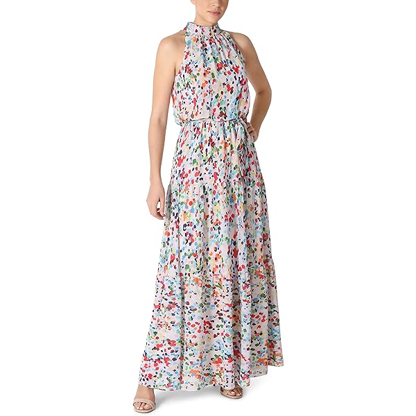 fitted lace wedding dress PRINTED LONG SLEEVE TIE NECK MAXI DRESS – JULIA JORDAN main image 1