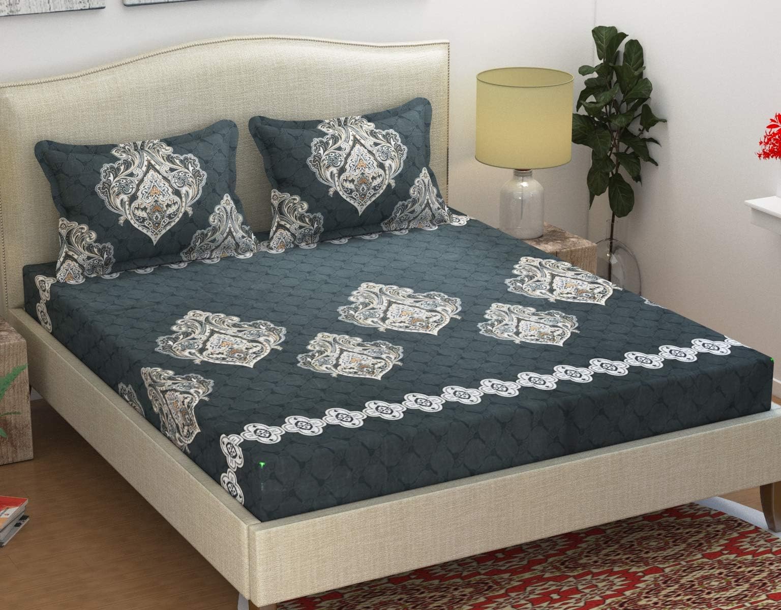 HFI 140 TC Polycotton Double Bedsheet with 2 Pillow Covers - Multicolor