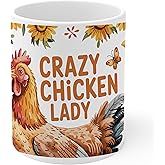 Crazy Chicken Lady Ceramic Coffee Mug 11oz Farm Animal Lover - Tea Coffee Mug with Comfortable Grip - Unique Fun Gift White Cup for Office or Home - Vibrant Long-Lasting Print ID44991