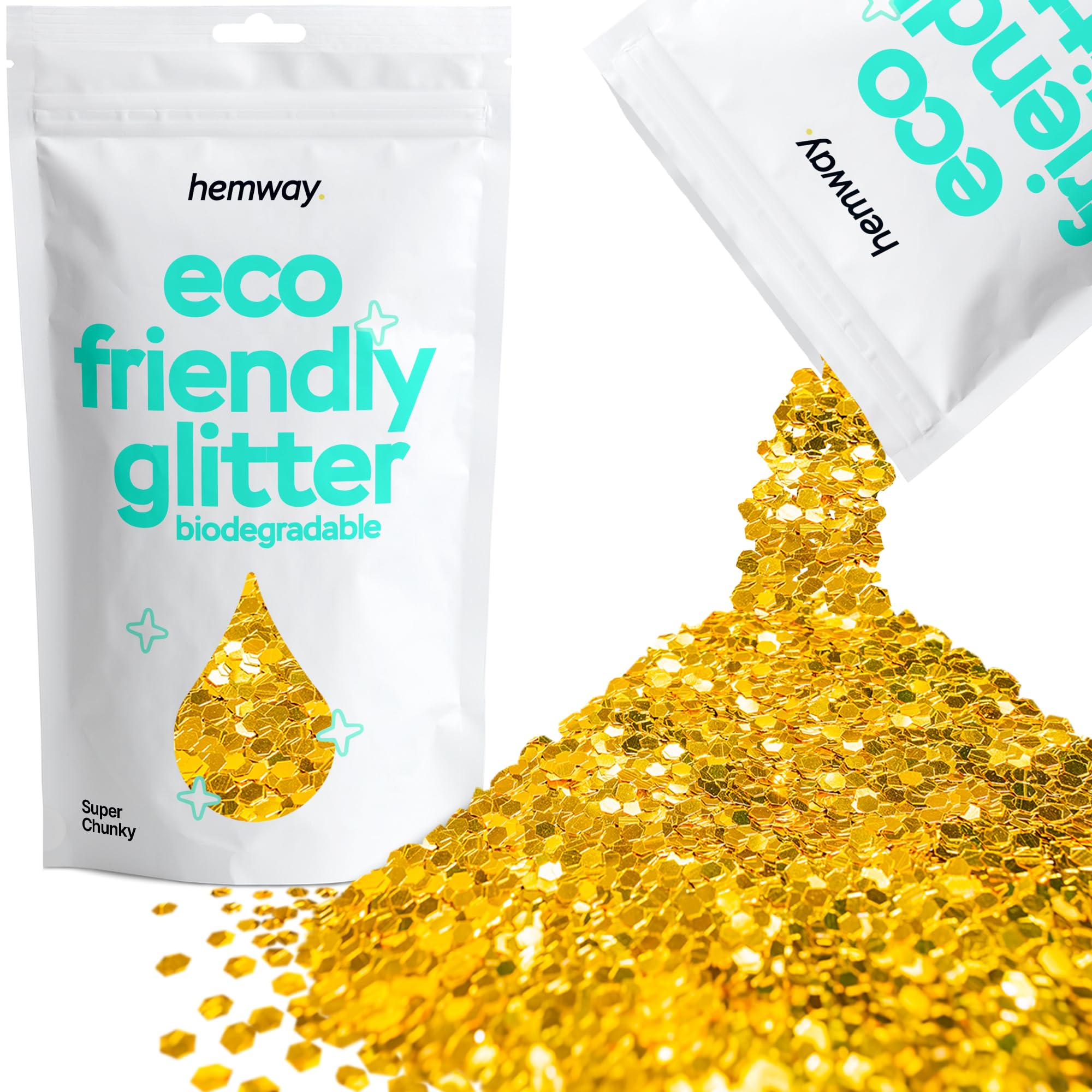 Eco Friendly Biodegradable Glitter | Gold - Super Chunky 100g, Plant Based, Biodegradable Glitter for Craft, Face, Hair, Nail, Body and Festival - Hemway — image 1