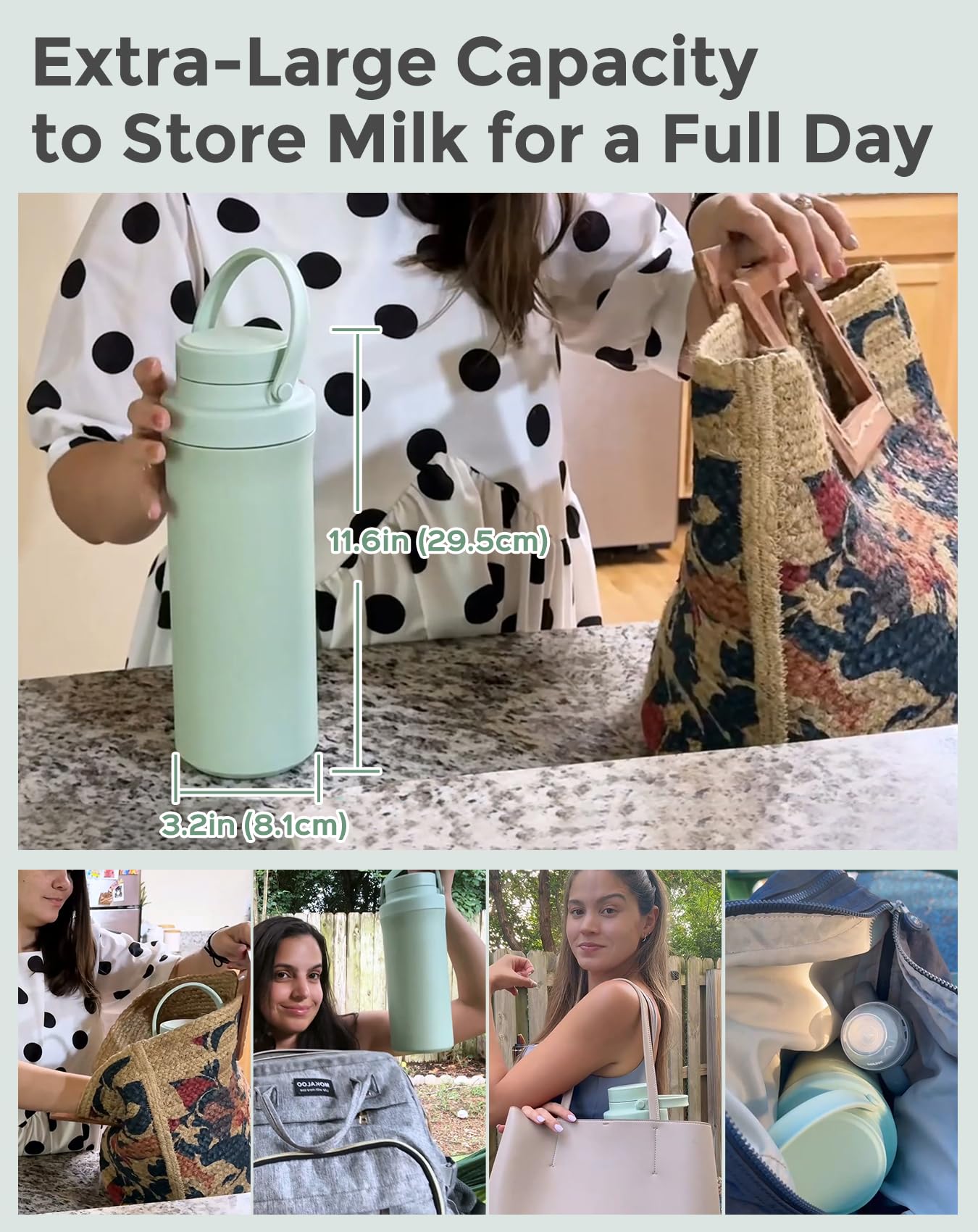 Xaproo 22oz Breast Milk Cooler Bottle, Breastmilk Cooler with 360° Cooling for 24 Hours, Portable Milk Chiller for Breastmilk with 2pcs Baby Bottles, Breast Milk Storage Bags for Baby, BPA-Free