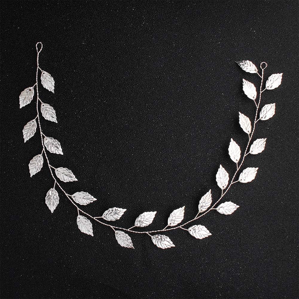 Anglacesmade Bridal Headband Leaf Hair Vine for Birde Bridesmaid Leaves Branch Wedding Wreath Prom Party Festival Hair Piece for Women and Girls (Silver) - Image 5