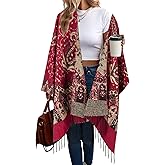 Beautiful Nomad Women's Retro Style Poncho Cape Boho Shawl Wraps Ruana Printed Tassel Cardigan for Spring Fall Winter