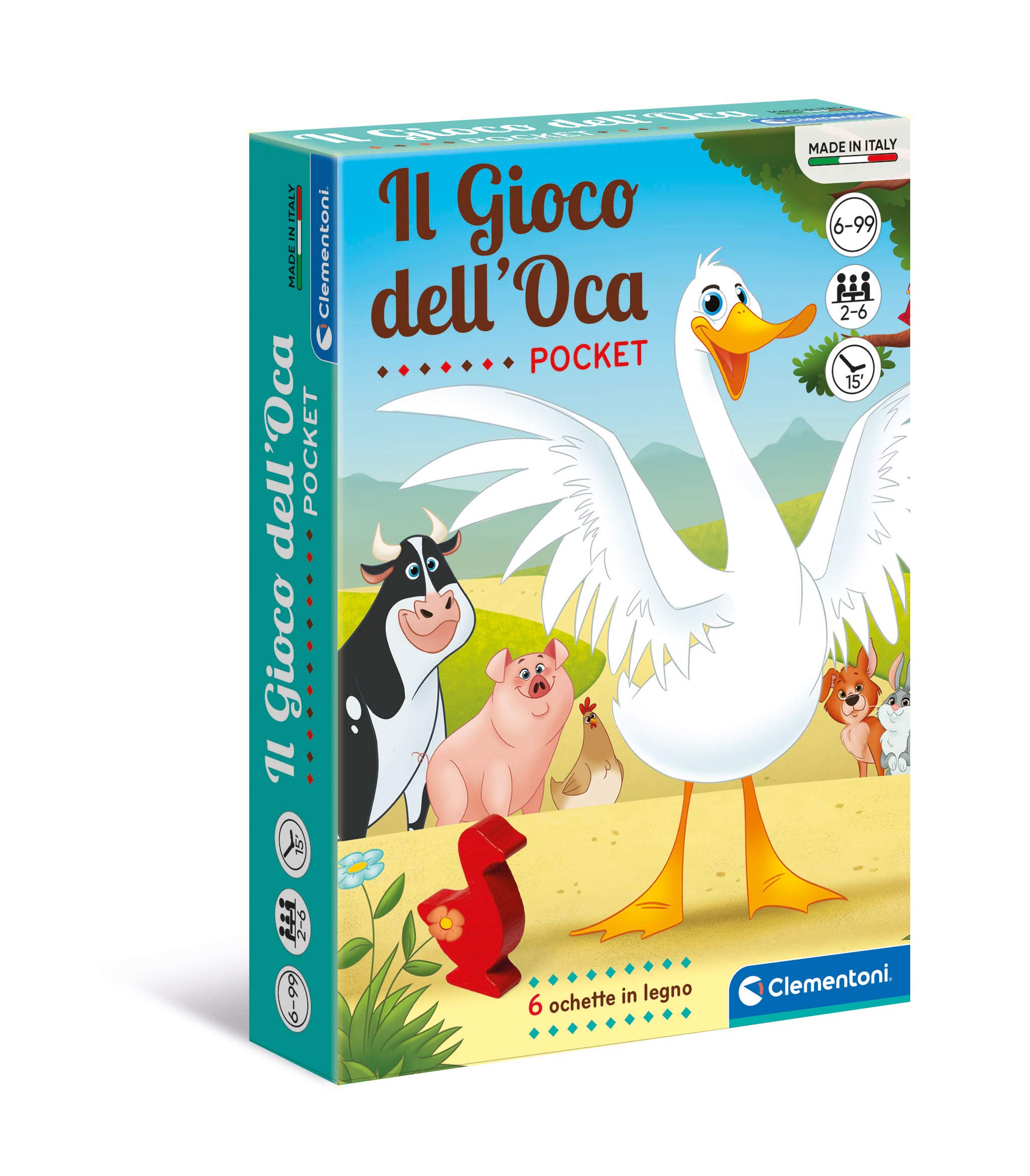 Clementoni 16295 Goose Pocket Card Game, Children's Playing Cards, Board Game, Board Game for the Whole Family, 2-6 Players, 6 Years +, Made in Italy, Multicoloured