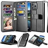 Njjex Wallet Case for iPhone 15 Pro Max 6.7" 2023, for iPhone 15 Pro Max Case, [9 Card Slots] PU Leather ID Credit Holder Folio Flip [Detachable] Kickstand Magnetic Phone Cover & Lanyard [Black]