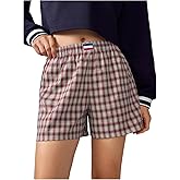 OYOANGLE Women's Plaid Pajama Shorts Elastic Waist Gingham Sleep Shorts Summer Lounge Bottoms Sleepwear Red Large