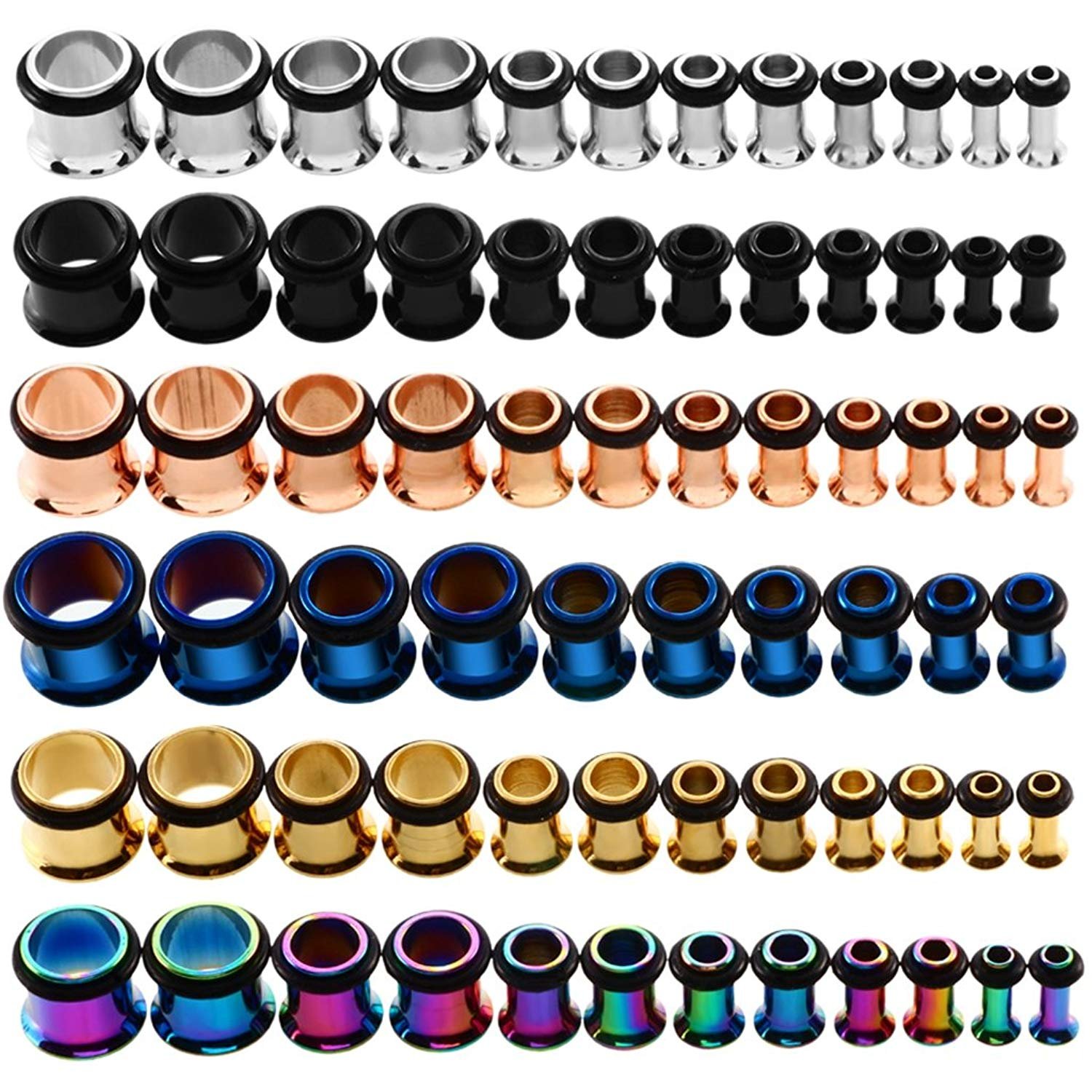 KUBOOZ Stainless Steel Single Flare Ear Plug Kit, Tunnel Measuring Devices, Stretcher Frame Piercings, Mixed Size 14G-00G, 9 Pairs Rose Gold