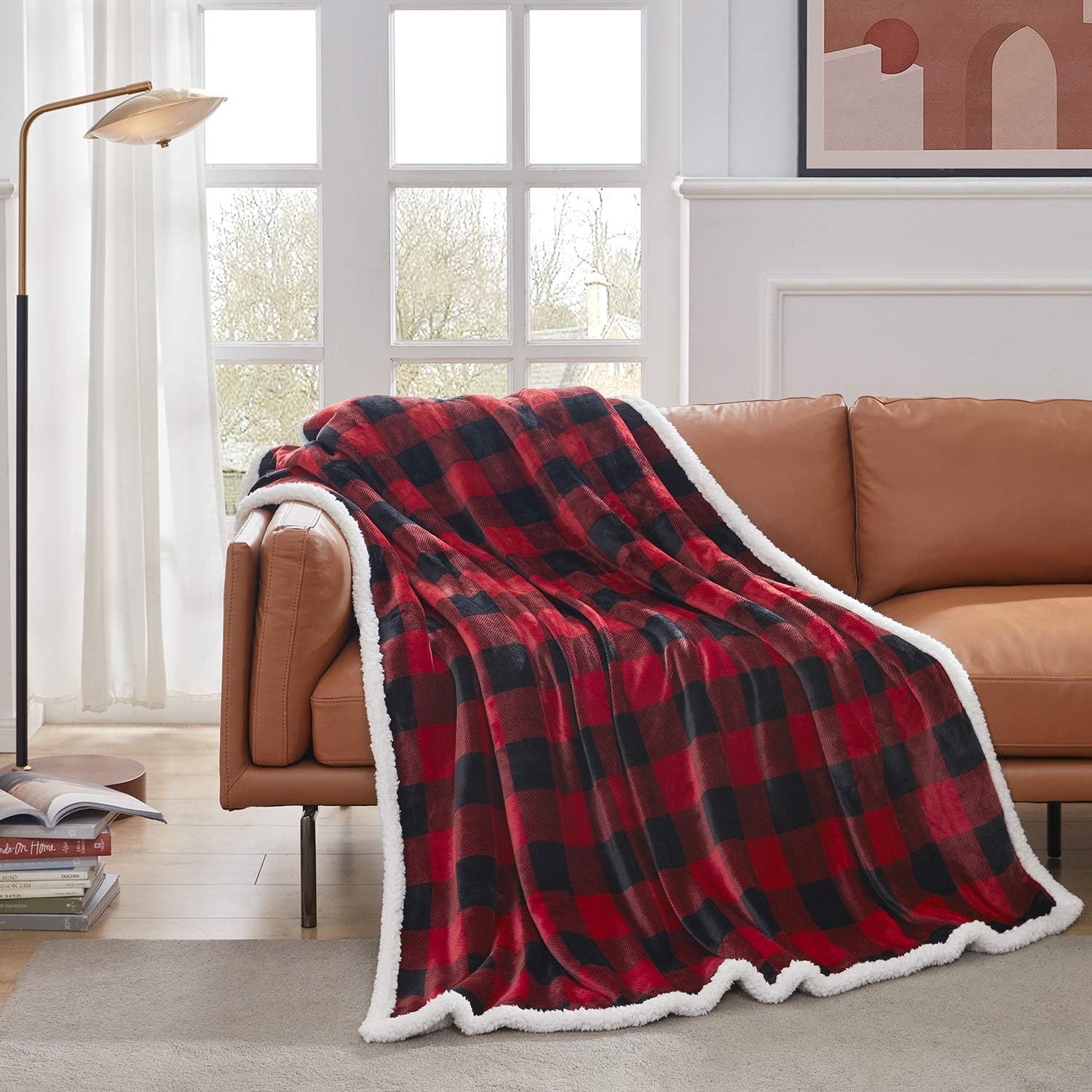 Touchat Sherpa Red and Black Buffalo Plaid Christmas Throw Blanket, Fuzzy Fluffy Soft Cozy Blanket, Fleece Flannel Plush Microfiber Blanket for Couch Bed Sofa (60" X 70"): Kitchen & Dining