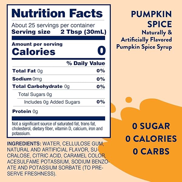 JORDAN’S SKINNY SYRUPS SUGAR FREE COFFEE SYRUP, PUMPKIN SPICE FLAVOR DRINK MIX, ZERO CALORIE FLAVORING FOR CHAI LATTE, PROTEIN SHAKE, FOOD & MORE, GLUTEN FREE, KETO FRIENDLY, 25.4 FL OZ, 1 PACK