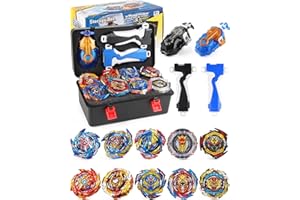 DESAMVAP Bey Battling Burst Gyro Bay Blade Toy Set Portable Box Metal Fusion Attack Top Battle Game 10 Spinning Tops 2 Two-Way Launchers 2 Grips Gyro Toys Set Gifts for 8-12 Kids Children Boys Ages 6+
