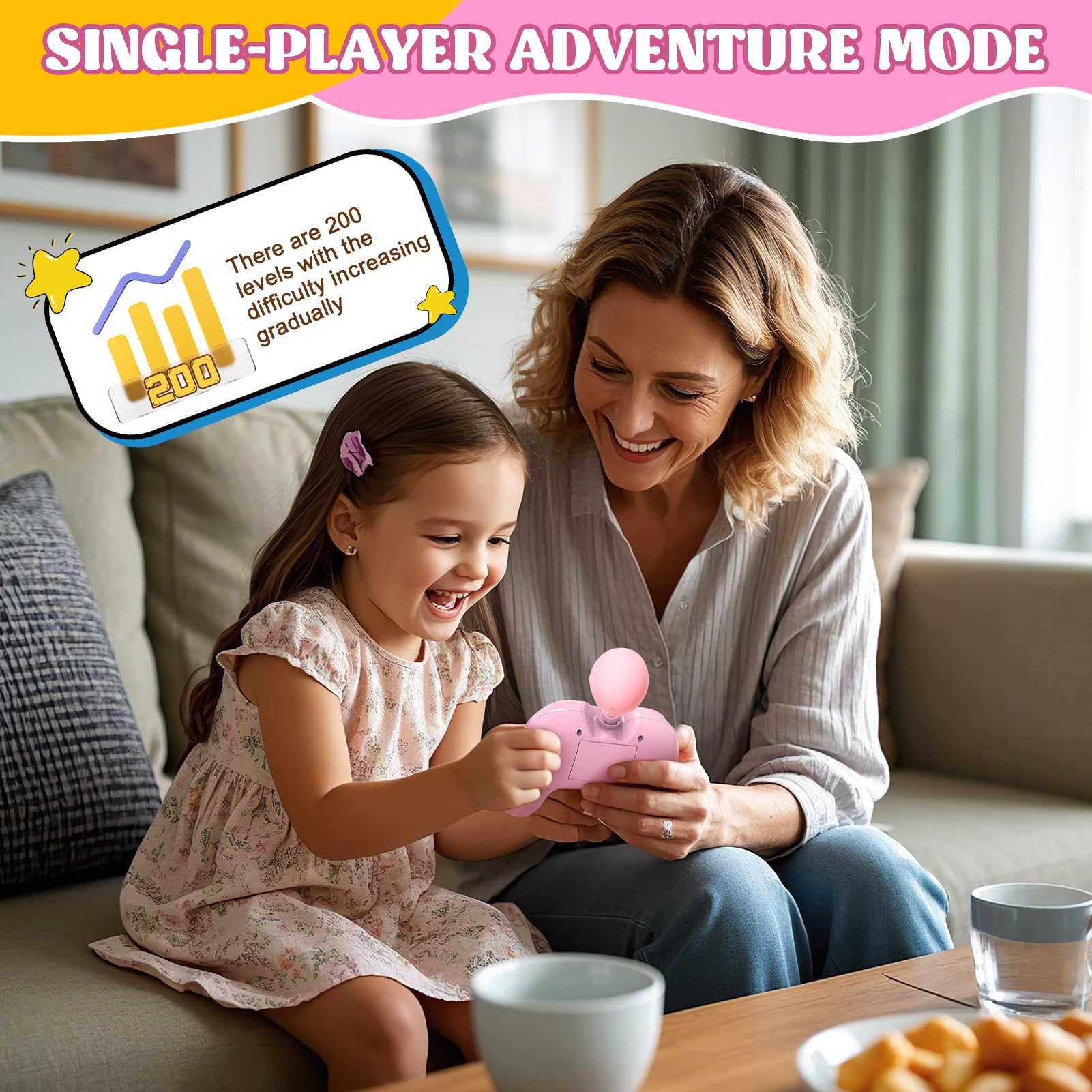 fygurso Handheld Speed Pushing Game Machine with Balloons 2-Player Fidget Game Light Up Quick Push Games Fast Push Puzzle Games Console for 8 9 10 11 12+ Years Old Kids Adults-Pink+Yellow