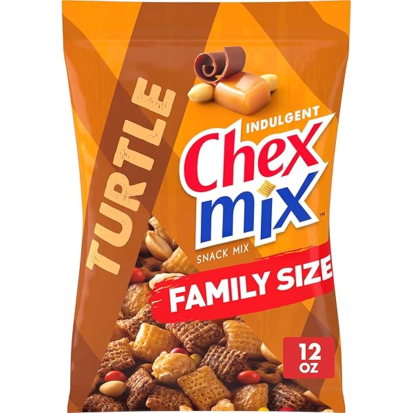 CHEX MIX TURTLE SNACK MIX, INDULGENT SNACKS, FAMILY SIZE, 13.5 OZ