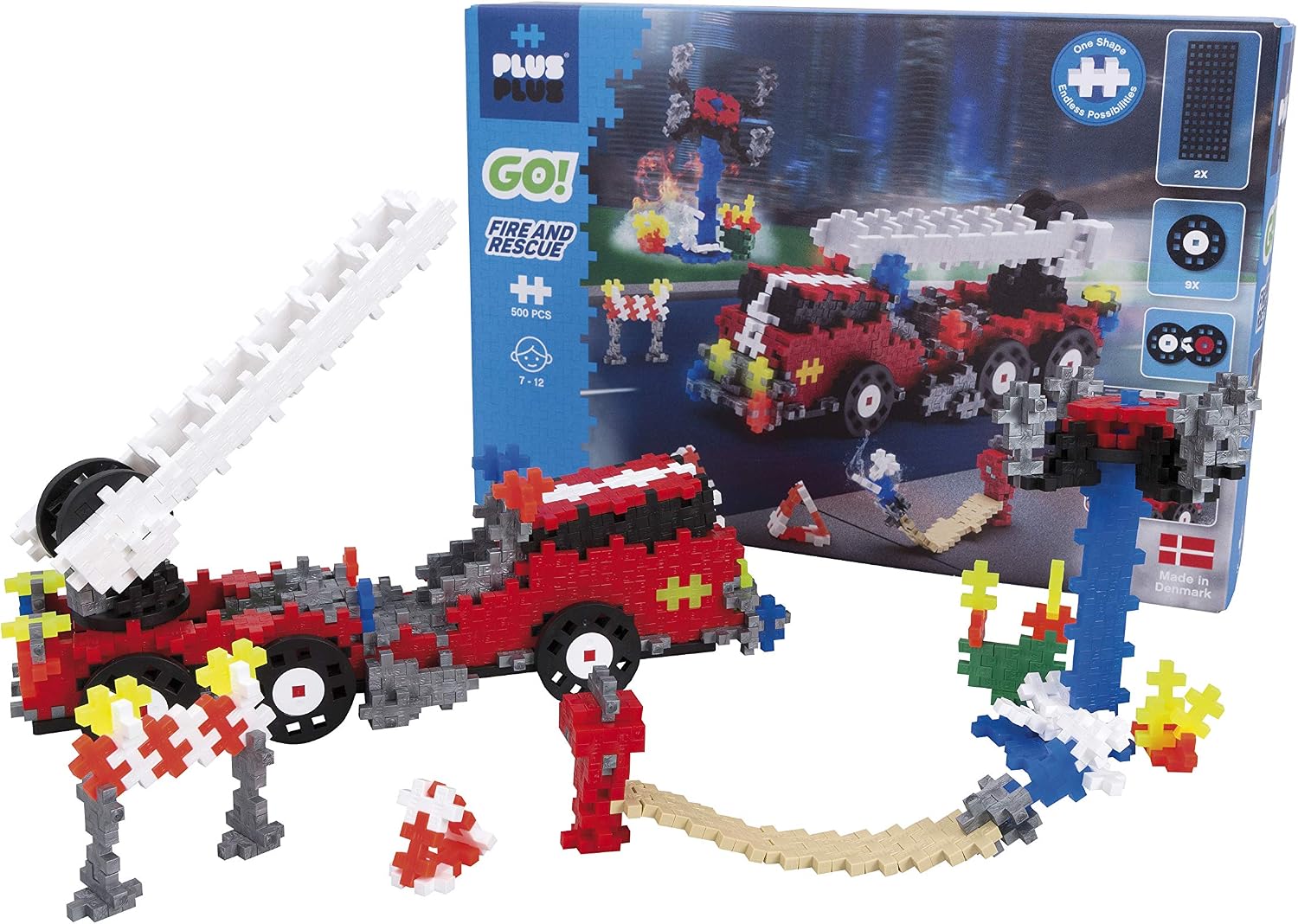 Plus-Plus - GO! Fire and Rescue - 500 Pieces - Model Vehicle Building Stem Toy, 300.7009