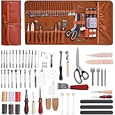 VEVOR Leather Working Tools Kit, 72 PCS with Portable Leather Storage Bag, Engraving Punching Sewing Stamping Sanding Tools, Ideal for Beginners DIY Enthusiasts and Professionals