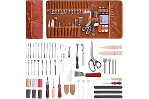 VEVOR Leather Working Tools Kit, 72 PCS Leather Craft Tools with Portable Storage Bag, Engraving Punching Sewing Stamping San