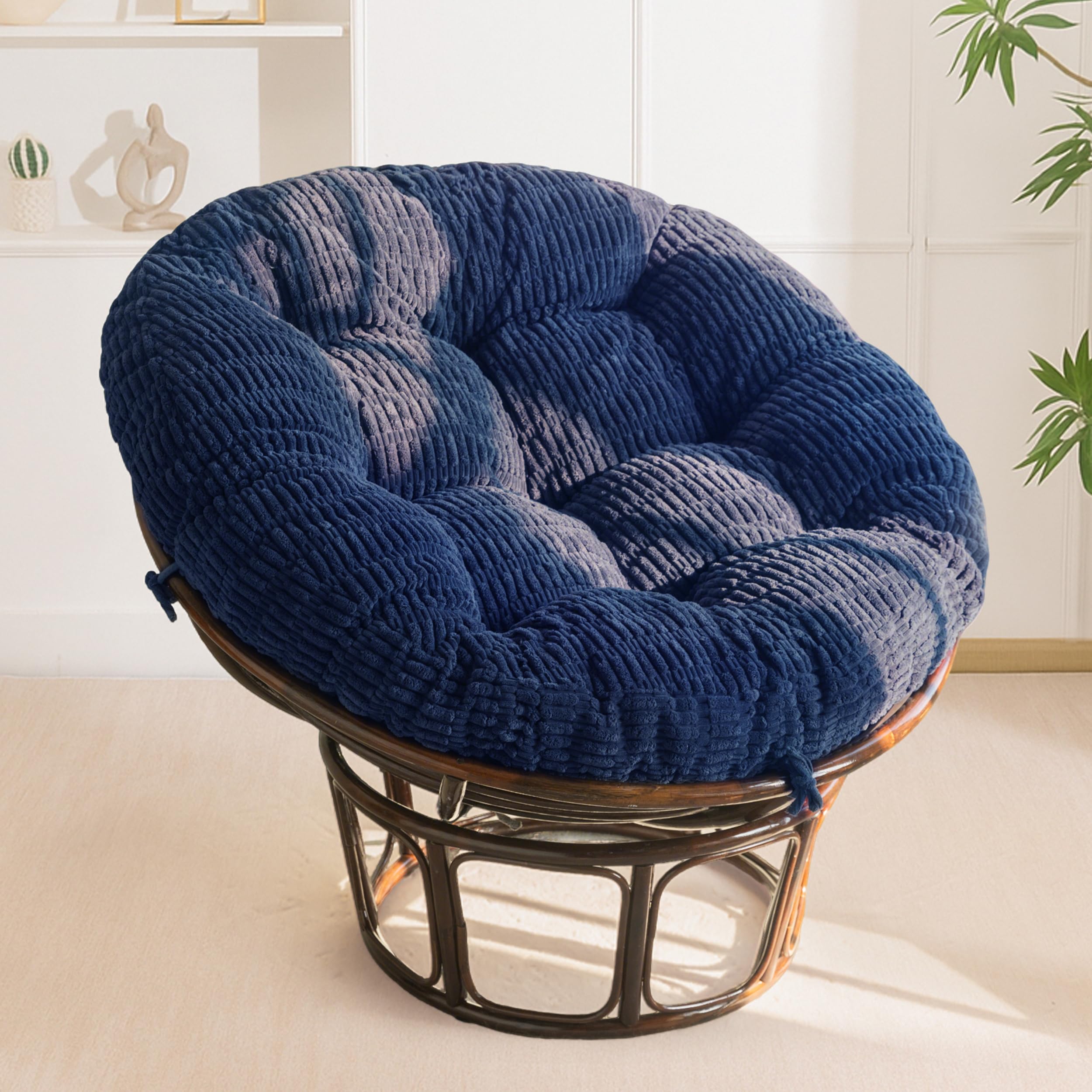 Photo 1 of HIGOGOGO Papasan Chair Cushion with Thick Corduroy Cover (Without Chair), Supportive Cushion, Navy, 48 x 48 Inch