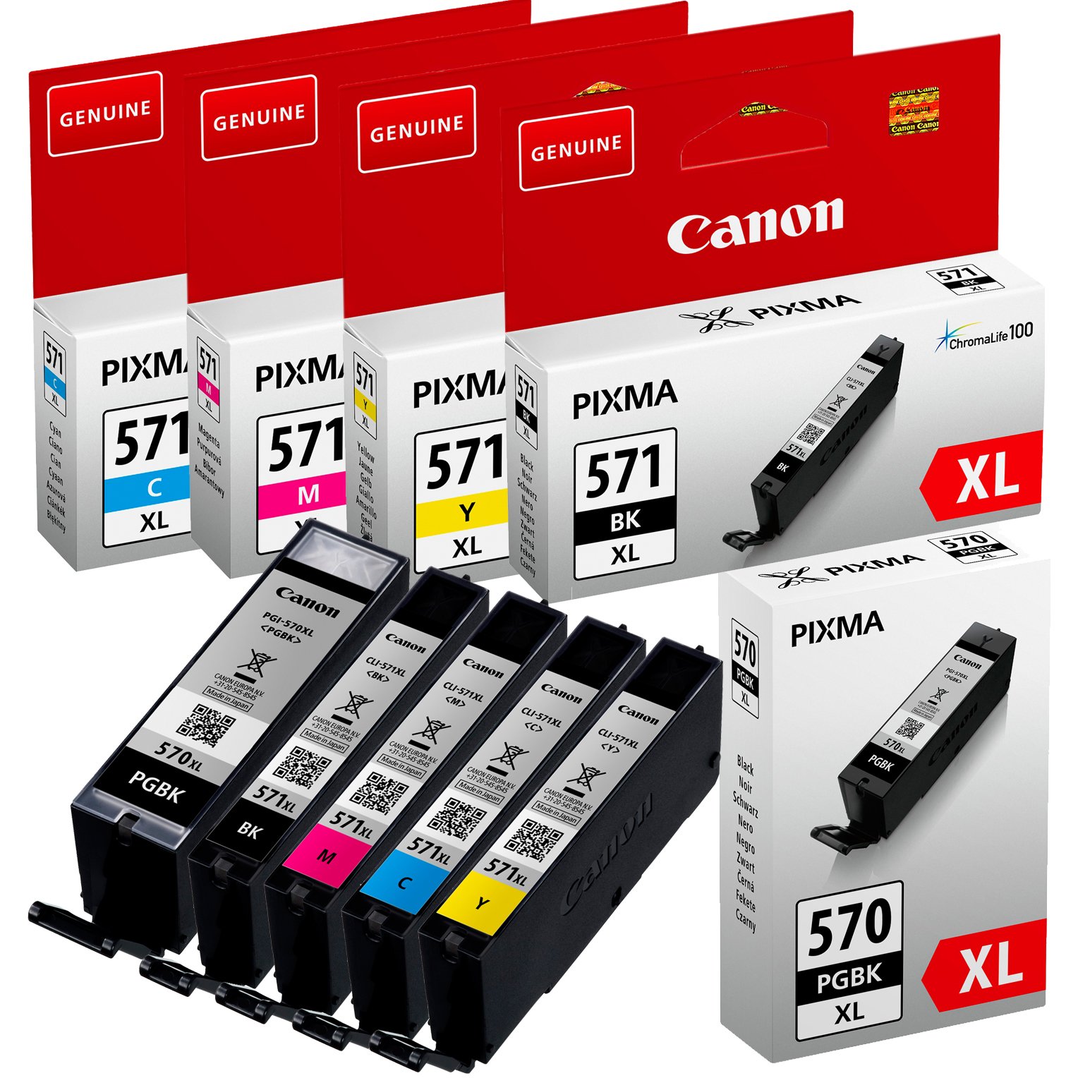 Canon Original PGI-570XL Black + CLI-571XL Black/Yellow/Magenta/Cyan (Pack of 5)
