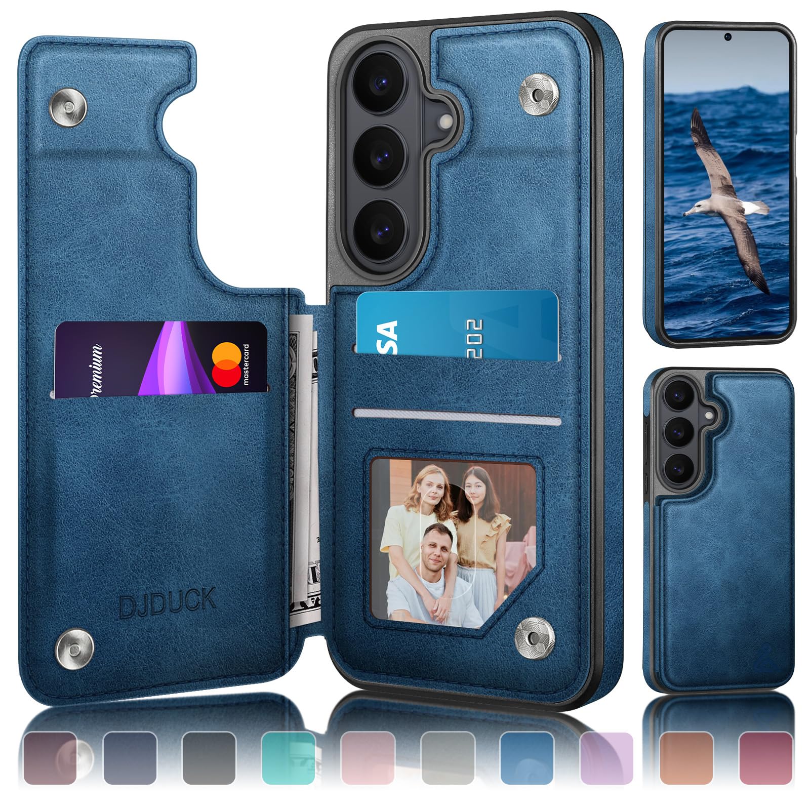 DJDUCK Designed for Samsung Galaxy S26 Case Wallet with Card Holder, [Magnetic Clasp Cover] [RFID Blocking Leather Protection] Shockproof Women Men Cases for Samsung S26 Bright Blue