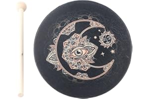 FONZCI Wood Shaman Drums, Shaman Alchemys Moon Drum Sound Healing Tool, Hand Designed Shaman Drum with Drum Stick, Sound Healer Shaman Drum for Spiritual Music,Meditation(Black)