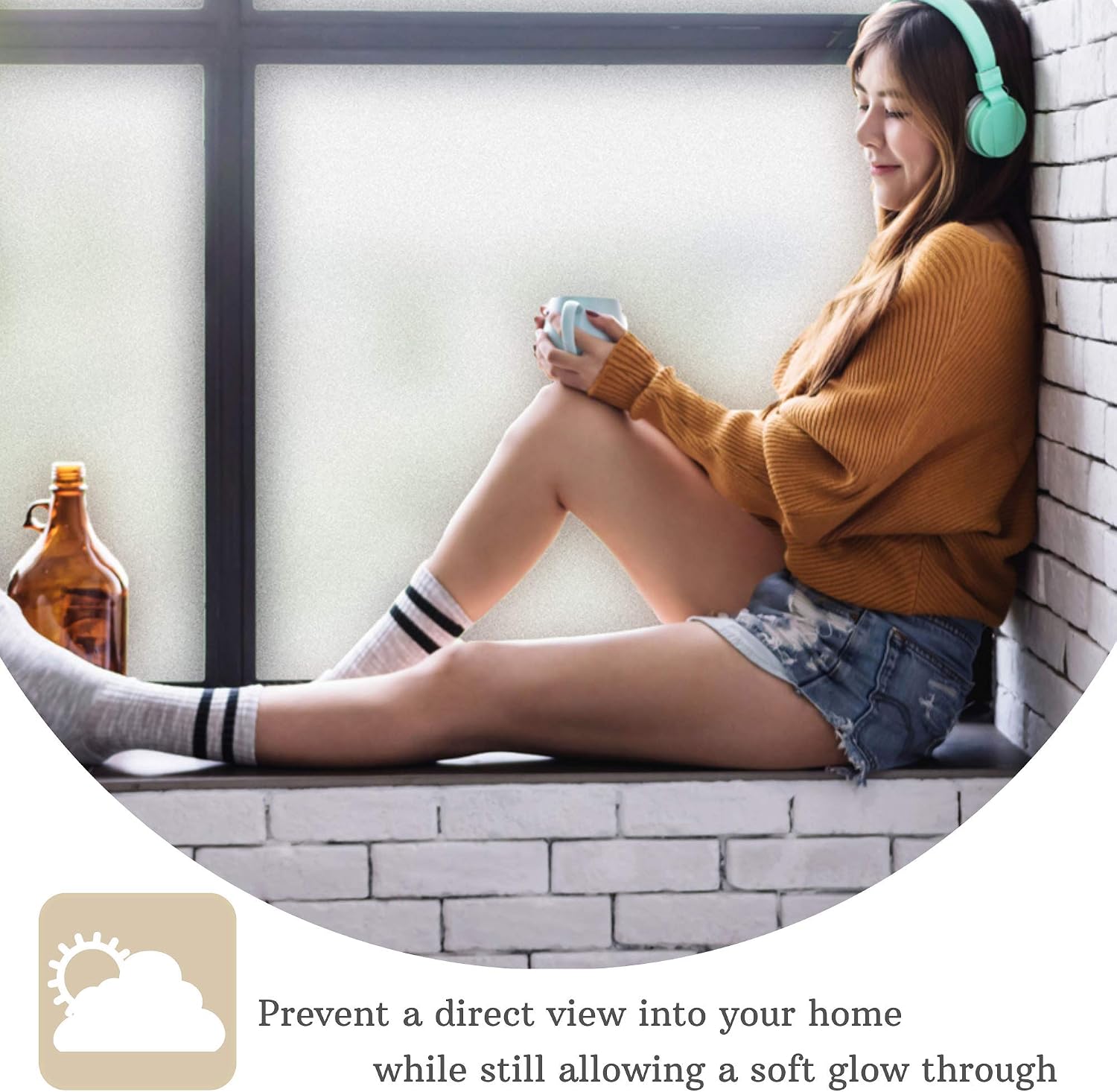 WAENLIR Privacy Window Film, Self Adhesive Frosted Glass Film, Static Cling Opaque Window Film for Home Office - Image 3