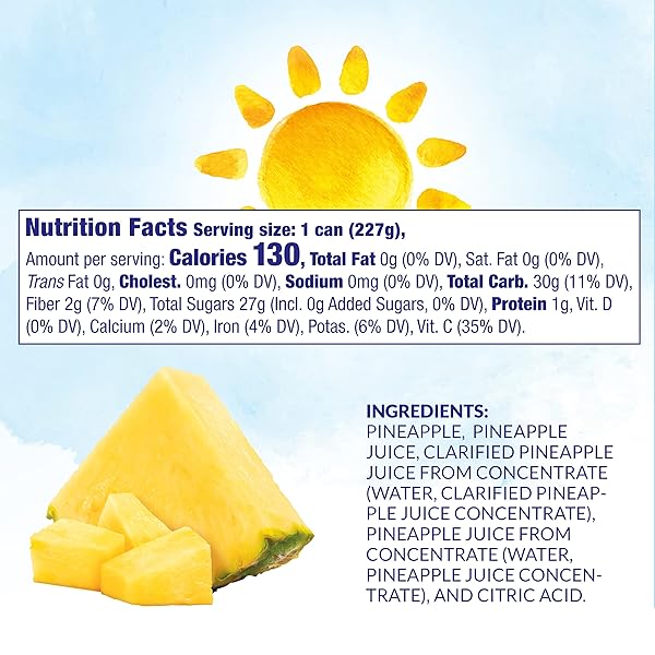 DOLE CANNED FRUIT, PINEAPPLE CHUNKS IN 100% PINEAPPLE JUICE, GLUTEN FREE, PANTRY STAPLES, 8 OZ, PACKAGING MAY VARY