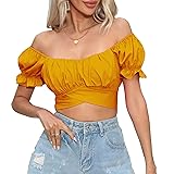 COOUFE Women's Crop Tops Ruffle Short Sleeve Tie