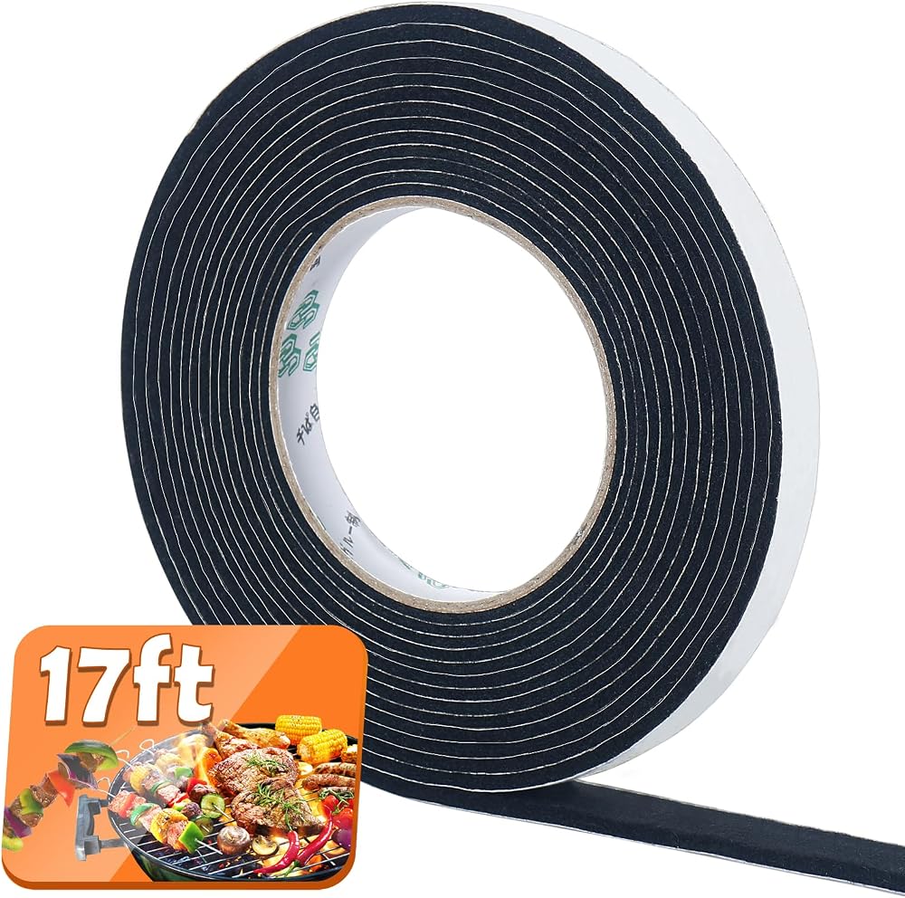 GINOYA BBQ Smoker Tape 17ft High Heat Grill Seal Self Stick Gasket 1/2 Inch