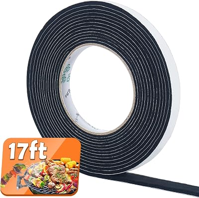 GINOYA BBQ Smoker Tape 17ft High Heat Grill Seal Self Stick Gasket 1/2 Inch