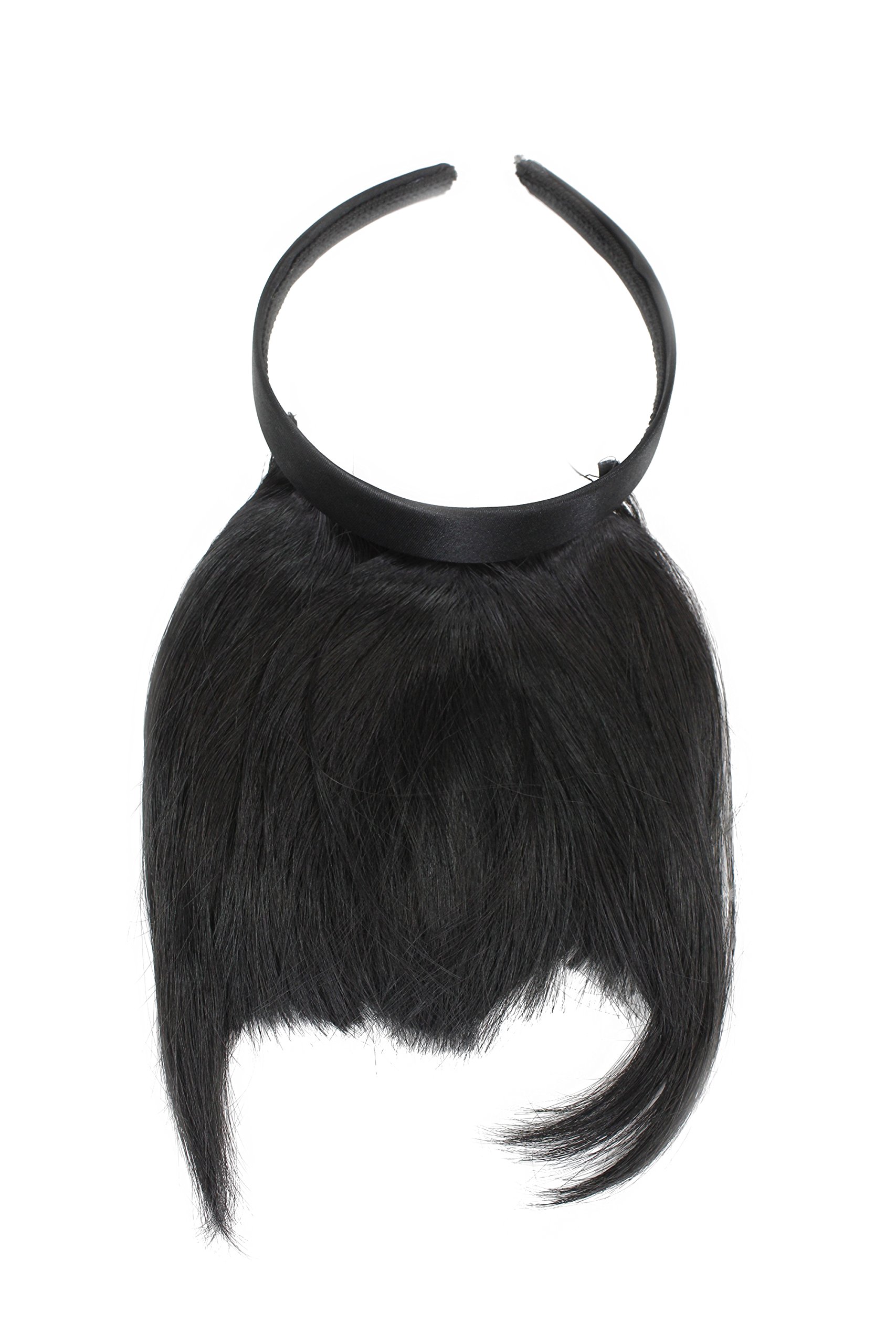 Hair Piece Clip in Bangs Fringe with hair circlet long framing strands synthetic fiber black HA071T-1B