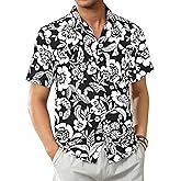 DEMEANOR Hawaiian Shirt for Men Short Sleeve Floral Button Down Shirt Tropical Hawaiian Shirts Casual Linen Shirts Beach