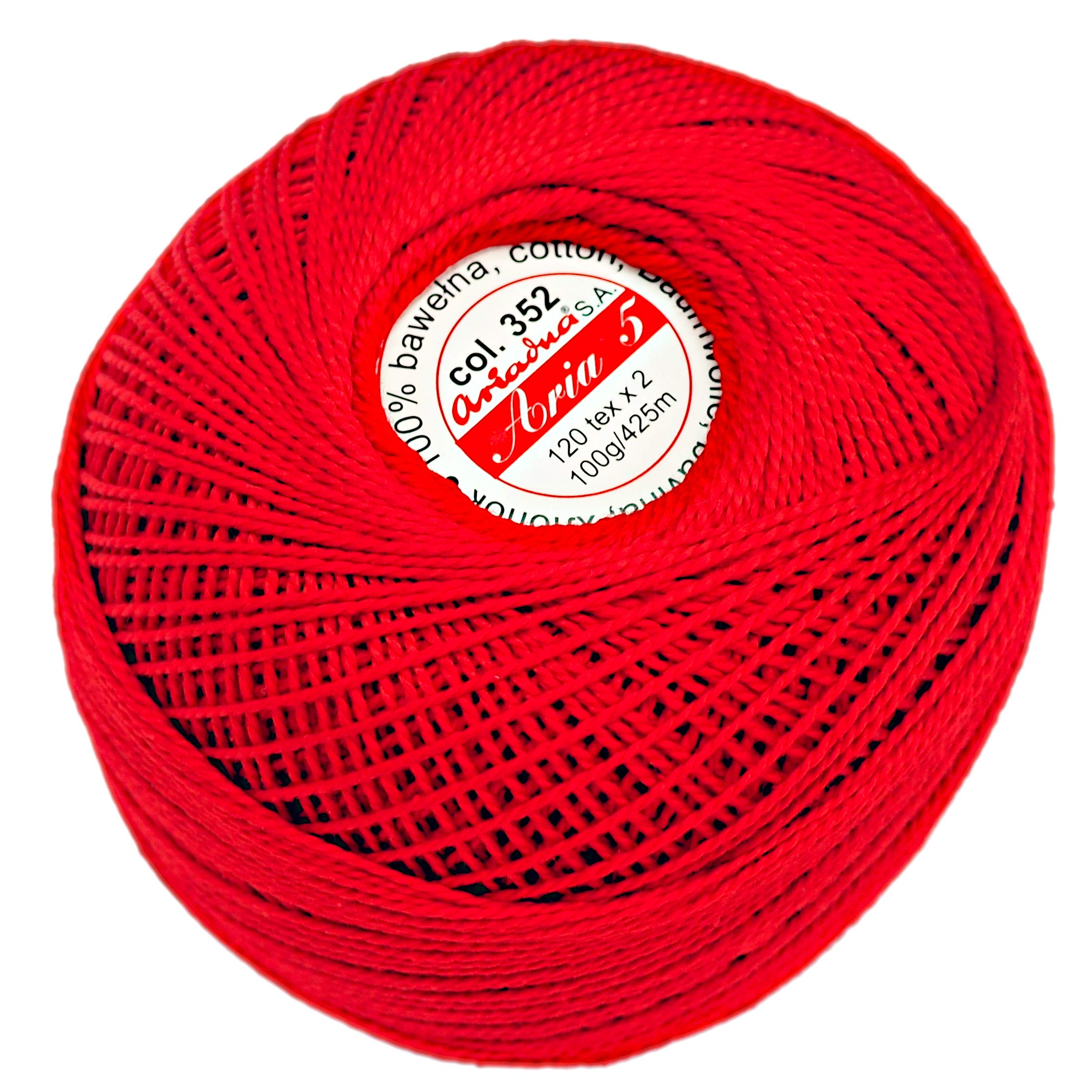 Double Mercerized Crochet Yarn Size 5 Cotton Ball 464yd/425m Quality Thread 3.52oz/100g Red (352)