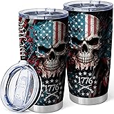 Equoza Patriotic American Flag Tumbler,20oz Insulated Stainless Steel Travel Coffee Mug with Lid,Skull Tumbler Gifts for Men