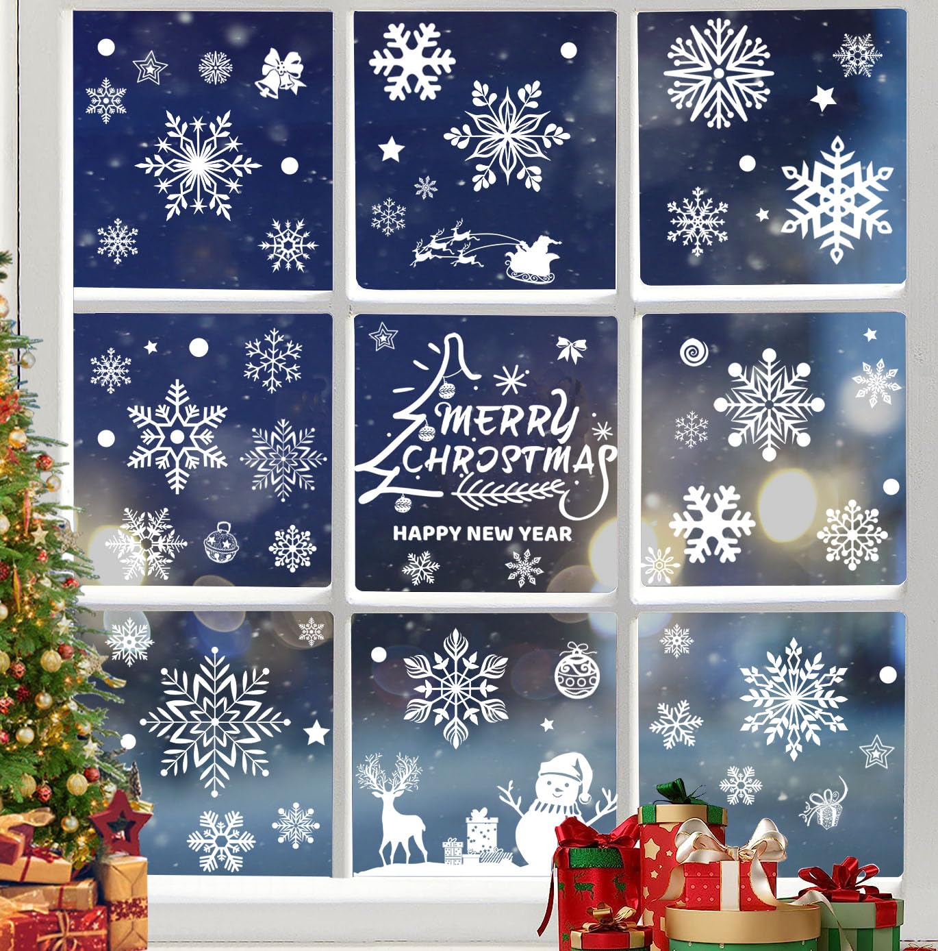Foho Christmas Window Decorations - 10 Sheet Reusable Xmas Snowflake Stickers for Window Glass Display