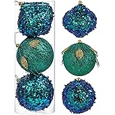 Briful 3.93'' Christmas Ball Ornaments Xmas Tree Decorations, Elegant Peacock Blue Christmas Ornaments for Home Decor Indoor Garland Holidays – Set of 3 Unique Designs