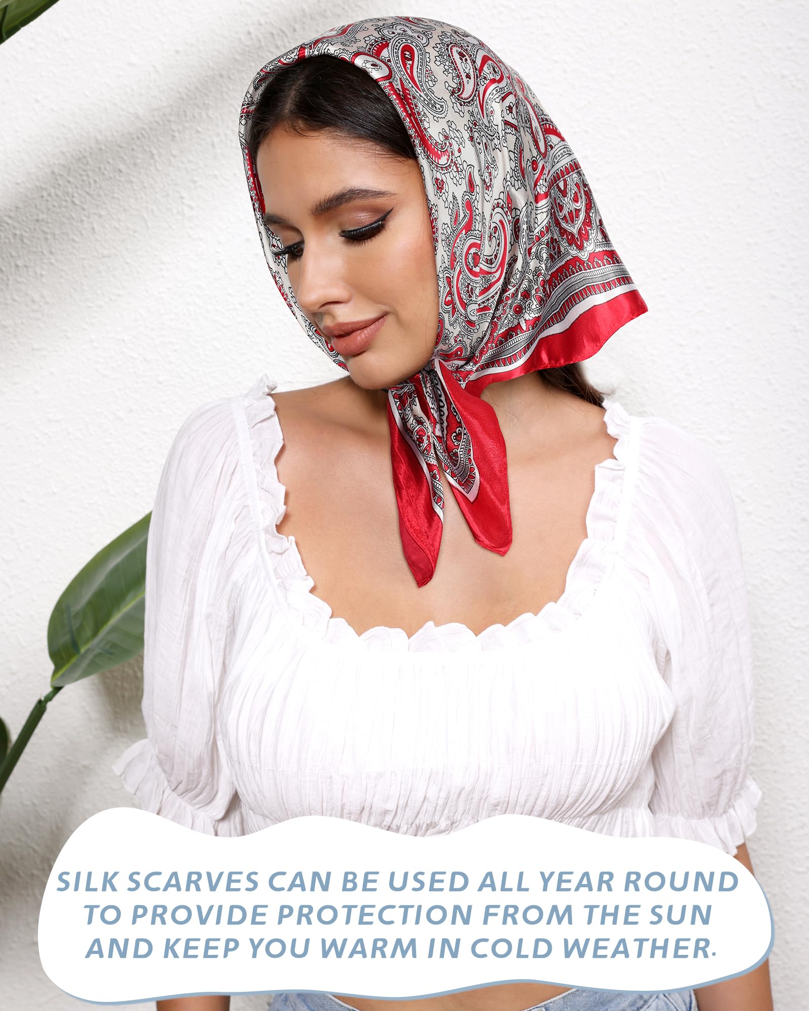 AWAYTR 23” Satin Bandanas for Women Head Scarf Like Silk Scarf for Hair Scarf Satin Neck Scarf Silk Hair Bandana Headscarf