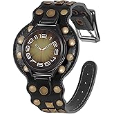 VIQIV Leather Band Compatible with Samsung Galaxy Watch 7 6 5 4 Classic FE Pro 40mm 44mm 46mm 43mm 47mm 45mm 42mm Replacement Men Women, Wide Gothic Biker Vintage Leather Straps with Rugged Buckle