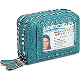 RNIEGA Credit Card Holder Wallet RFID Blocking Leather Small Wallet for Women Double Zipper Wallet with ID Window