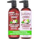 PURA D'OR Apple Cider Vinegar Shampoo &amp; Conditioner Clarifying Set, 16oz x2 | Clarifying Detox, Thicker-Looking Volume, Biotin, Keratin, Caffeine, Castor Oil, Frizz Control, Sulfate-Free, For Men &amp; Women