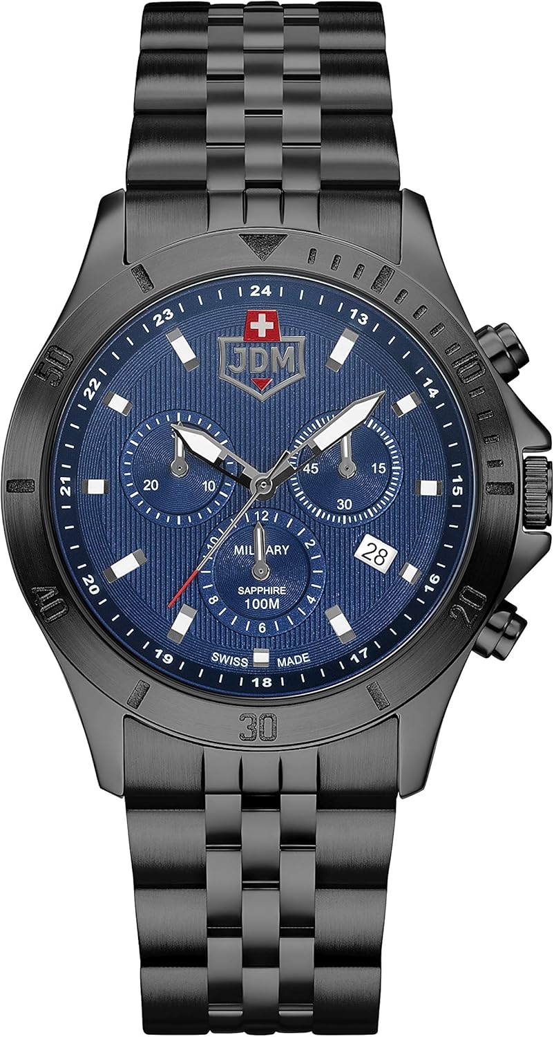 JDM Military Delta Chrono Swiss Made Chronograph 42mm Watch with Blue
