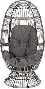 Christopher Knight Home 311449 Ellen Outdoor Wicker Swivel Egg Chair with Cushion, Gray, Dark Gray, Taupe