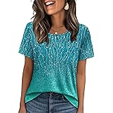 OFEEFAN Women's Clothing Trendy Short Sleeve Summer Tops Dressy Casual Crewneck T Shirts Plus Size Spring Clothes Loose Fit