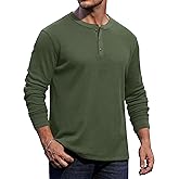 Herberton Mens Waffle Henley Shirts Textured Stretch Long Sleeve Knit Pullover (S-XXL)