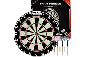 Bristle Dart Board Set, Professional Dart Board 18" with 6pcs 18g Darts Outdoor Dartboard Set, Compressed Sisal Metal Wire Bo