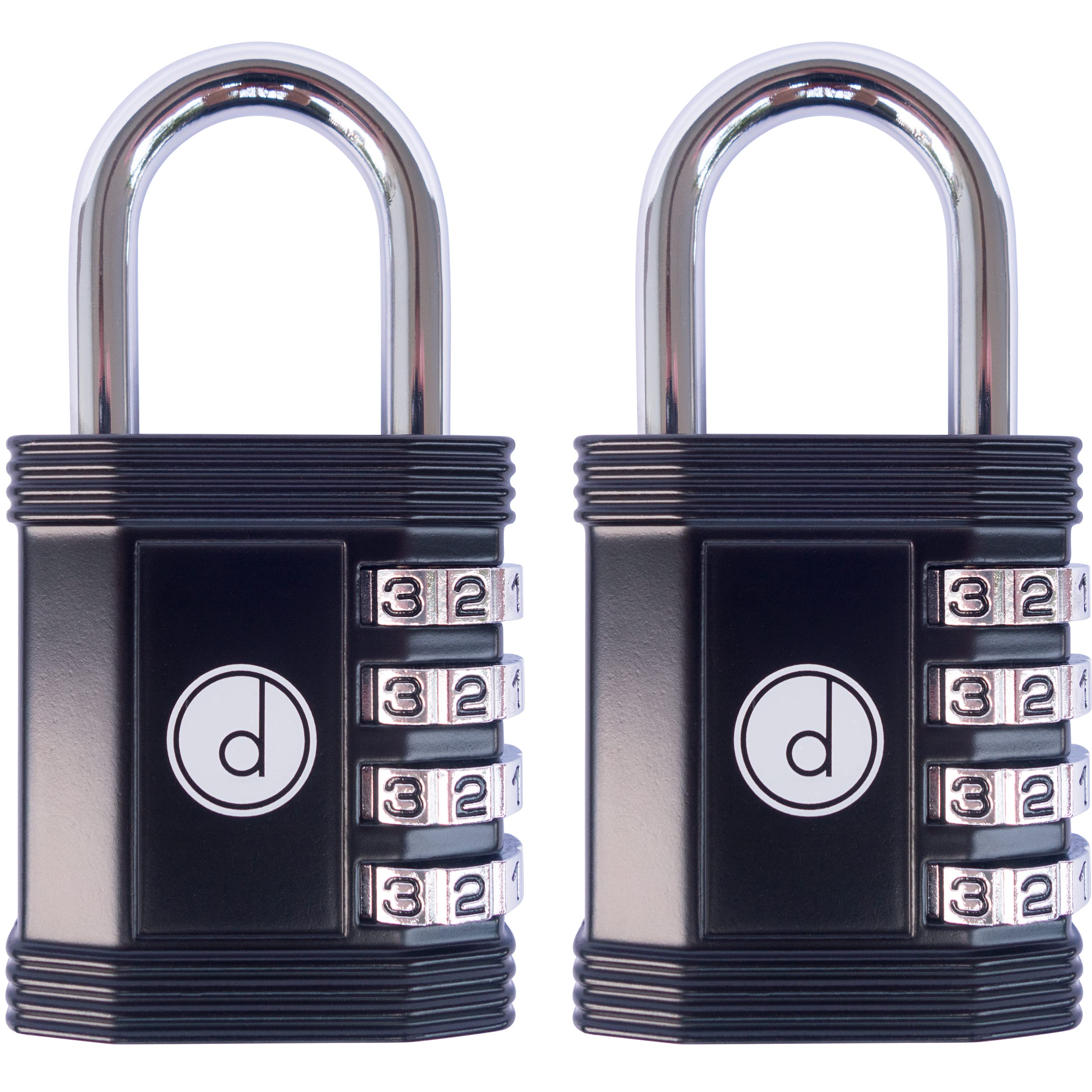 Padlock 4 Digit Combination Lock - for Gym School Locker, Outdoor Gate, Shed, Fence, and Storage - Weatherproof Metal - Keyless, Easy to Set, Resettable (Black, 2 Pack)