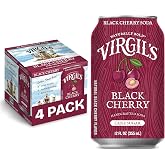 Virgil's Handcrafted Black Cherry Soda, Pack of 4 (12 fl oz Can each) | Caffeine-Free Black Cherry Soda with Cane Sugar &amp; Natural Flavor, No Artificial Colors &amp; Preservatives, Non-GMO &amp; Gluten Free
