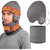 Heated Hat Beanie Scarf for Men Women - USB Heated Hats & Scarf Set, Rechargeable Heated Beanies Winter Hats for Cold Weather