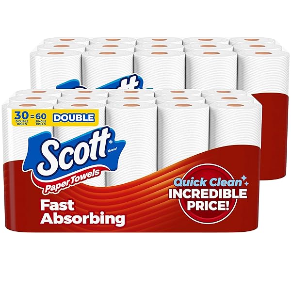 SCOTT PAPER TOWELS, CHOOSE-A-SHEET, 30 DOUBLE ROLLS = 60 REGULAR ROLLS (108 SHEETS PER ROLL)
