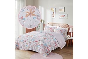 Urban Habitat Kids Queen Bedding Set Quilt Sets for Girls Reversible Queen Coverlet Cotton Coverlet All Season Lightweight & Breathable Matching Shams Full/Queen Blush 3 Piece Forest Animals Print