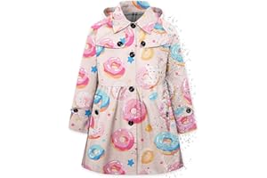 Betusline Girl's Hooded Rain Jackets Lightweight Print Waterproof Trench Coat Windbreaker Raincoats for Girls,2-14 Years