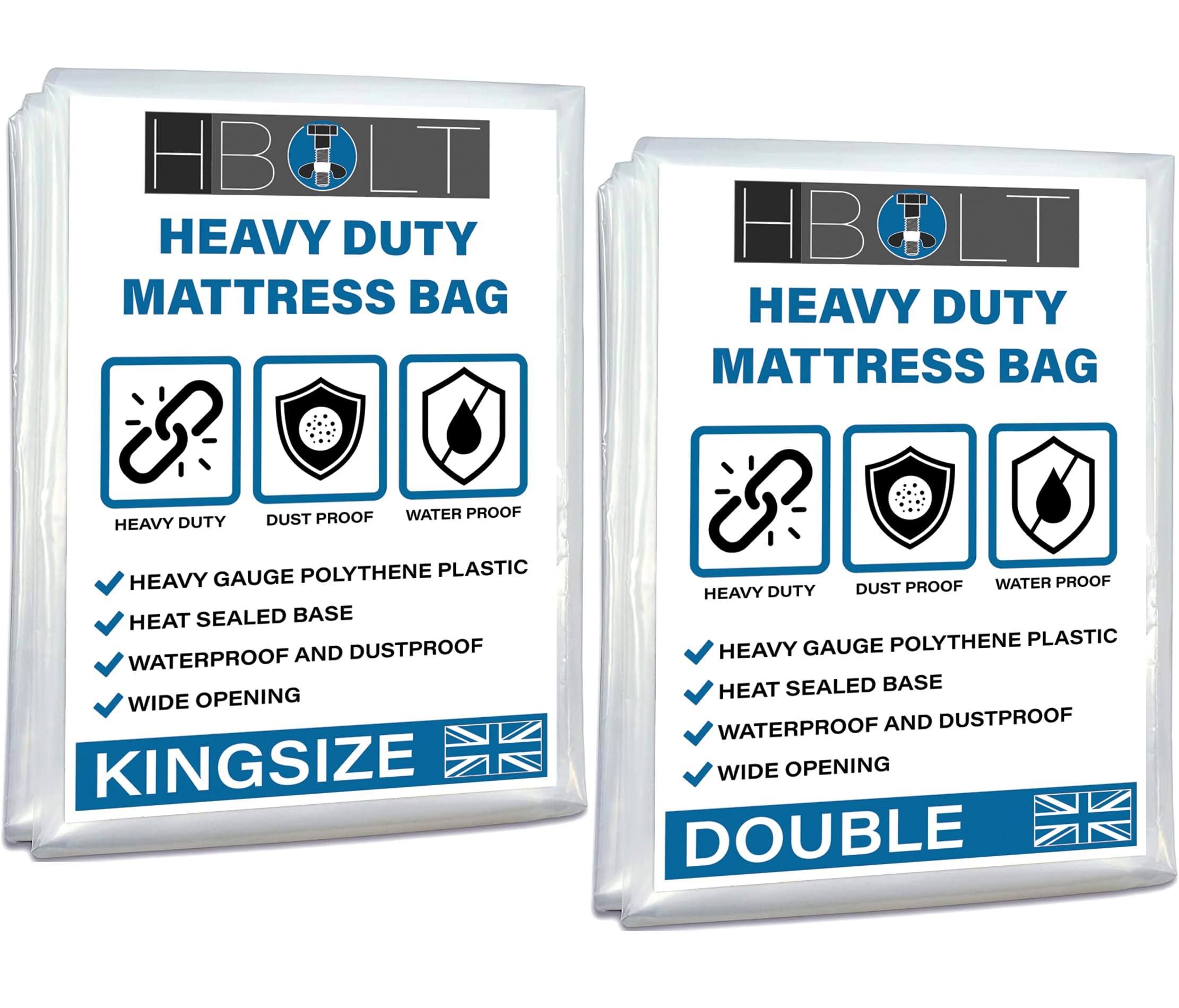H-BOLT Heavy Duty Reusable and Protective Mattress Storage Bag - Ideal For Storing and Moving (350G Polyethylene, King and Double Bundle)
